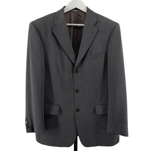 Louis Feraud Paris Gray Herringbone Virgin Wool Blazer Coat Jacket Mens 44R